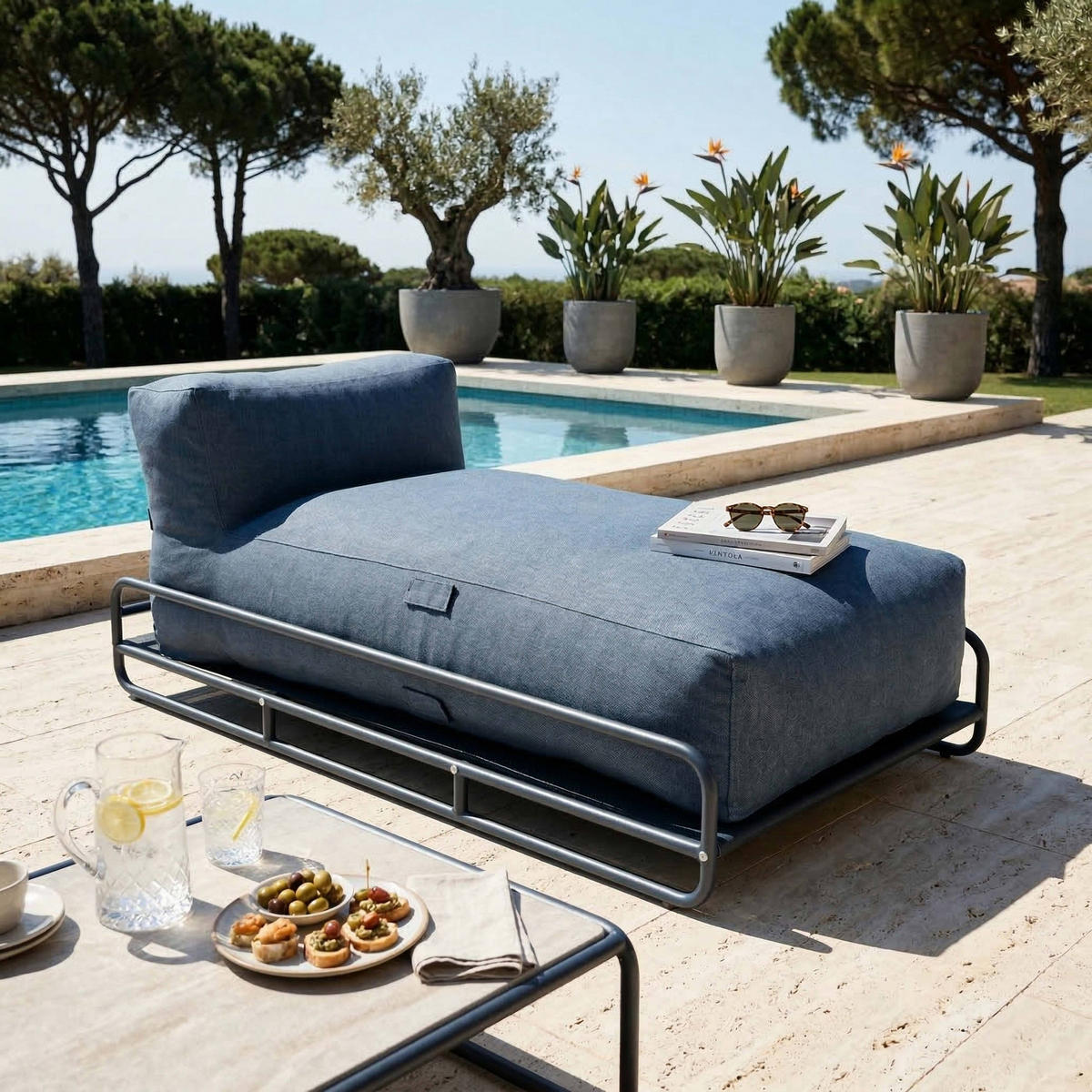 GESTELL für Chaiselongue, pazifizblau - Blau, Metall (94/30/171cm) - Oviala