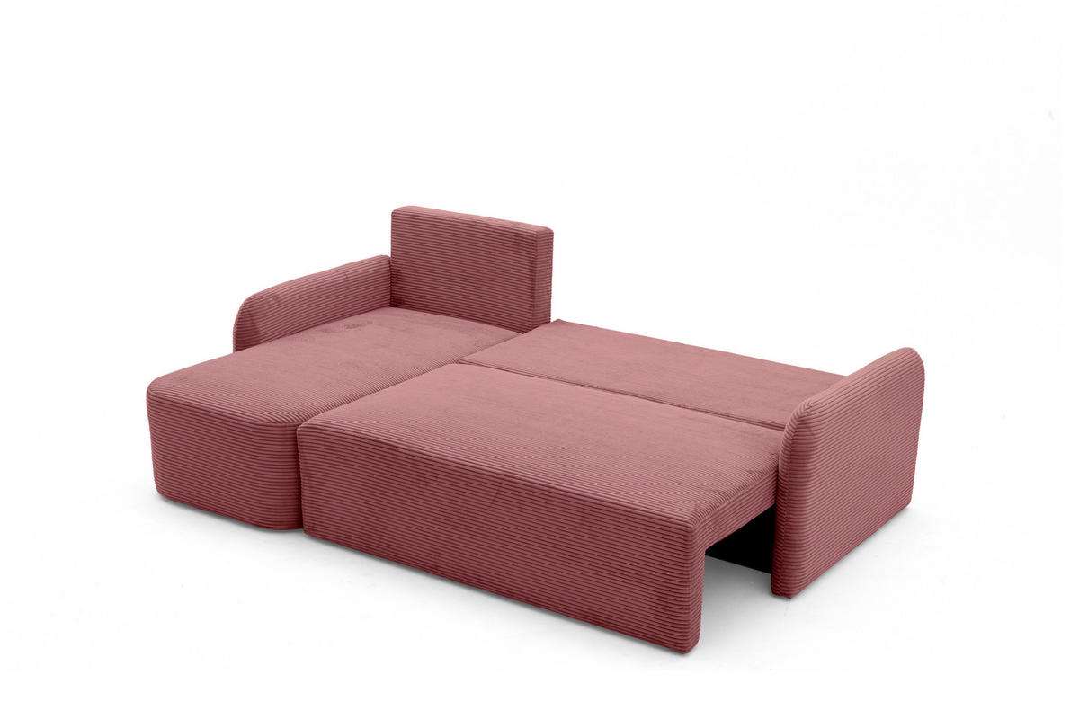 ECKSOFA CASPER L Links mit Schlaffunktion 132x198 Cord Rosa - Pink/Schwarz, Holz/Kunststoff (217/145cm) - NACANAPA
