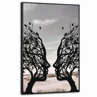 LEINWAND Bilder mit Rahmen - Strand - Meer - Menschen - Baum - Moderne Kunst - 80x120 - Hellgrau, Textil (80/120cm) - MuchoWow