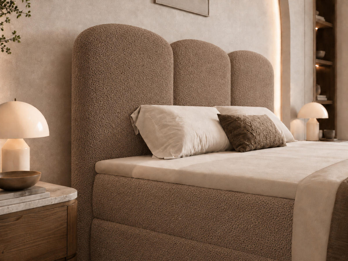 BOXBETT ROYAL 180x200 cm in Braun, Bettkasten, Topper, Bouclé-Stoff - Braun, Holz/Textil (180/200cm) - EMLAR Home