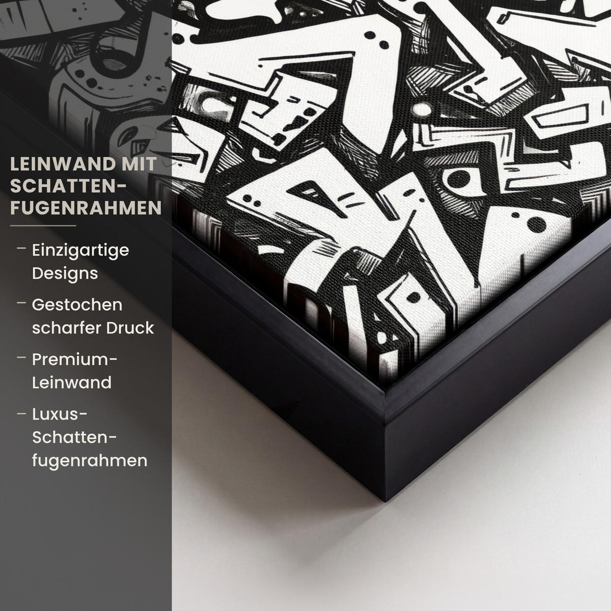 LEINWAND Bilder mit Rahmen - Formen - Buchstaben - Graffiti - Schwarz - 20x30 - Schwarz, Textil (20/30cm) - MuchoWow