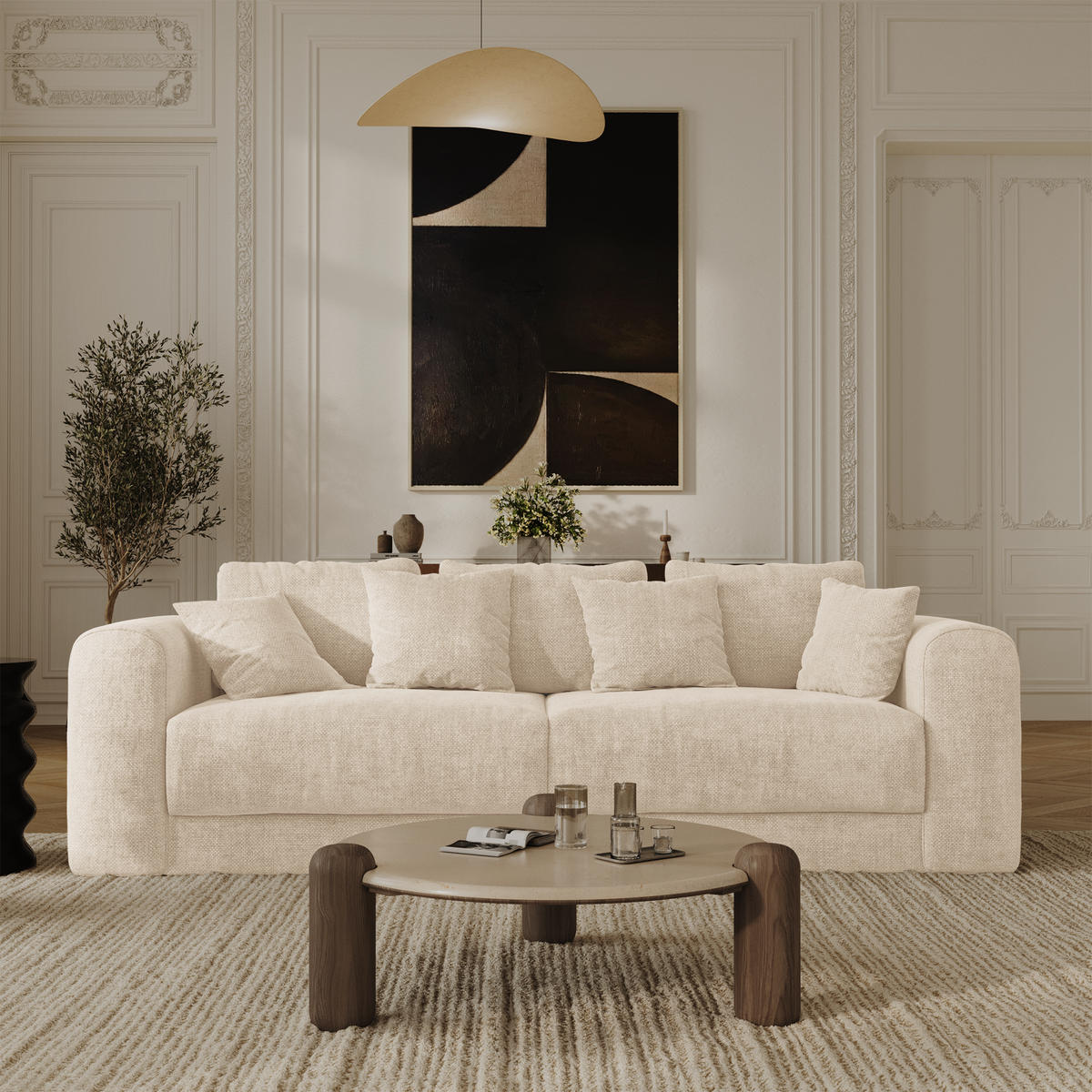 SCHLAFSOFA mit Stauraum in Nussbaum RIO Köpergewebe Beige 250cm - Beige, Textil (250/90/95cm) - Sia Home