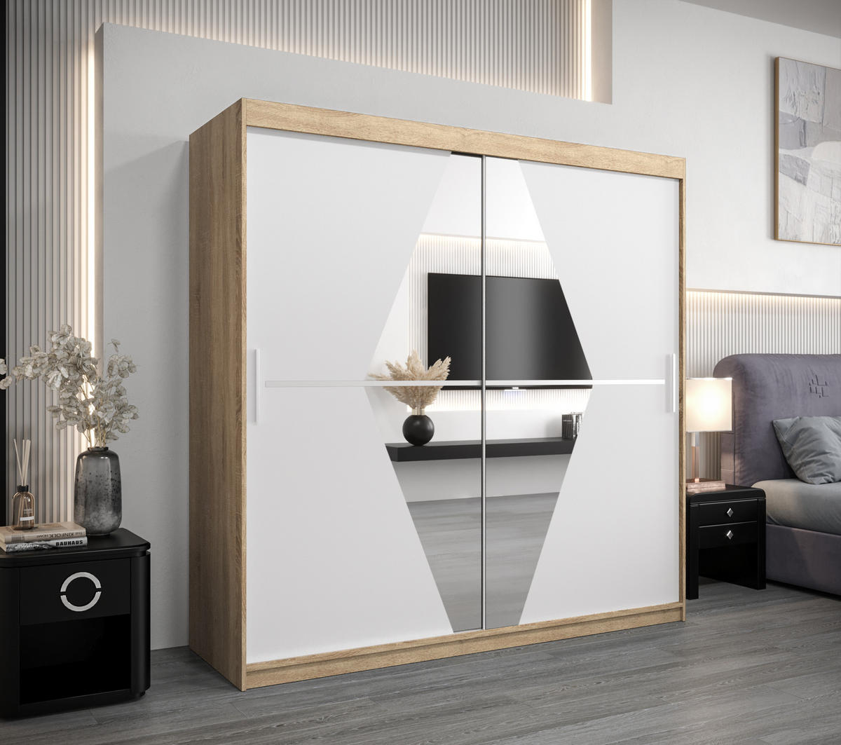 SCHWEBETÜRENSCHRANK 200/200/62 2-türig - Silberfarben/Weiß, Holz/Kunststoff (200/200/62cm) - Abiks Möbel