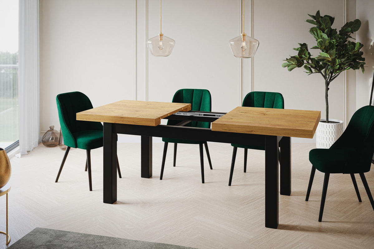 ESSZIMMERTISCH CLASSIC, ausziehbarer Tisch 170-250X90X78 cm, Farbe: LANCELOT, mit Holzbeinen in Farbe Schwarz - Beige/Schwarz, Holzwerkstoff (170/90/78cm) - Alpi-Möbel