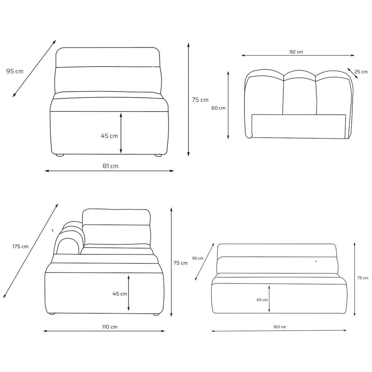 5-SITZER modulares Ecksofa VEER SET 2 Links, 379 x 175 cm, Chenille Webstoff Beige - Beige/Schwarz, Holz/Kunststoff (379/175cm) - Muffo