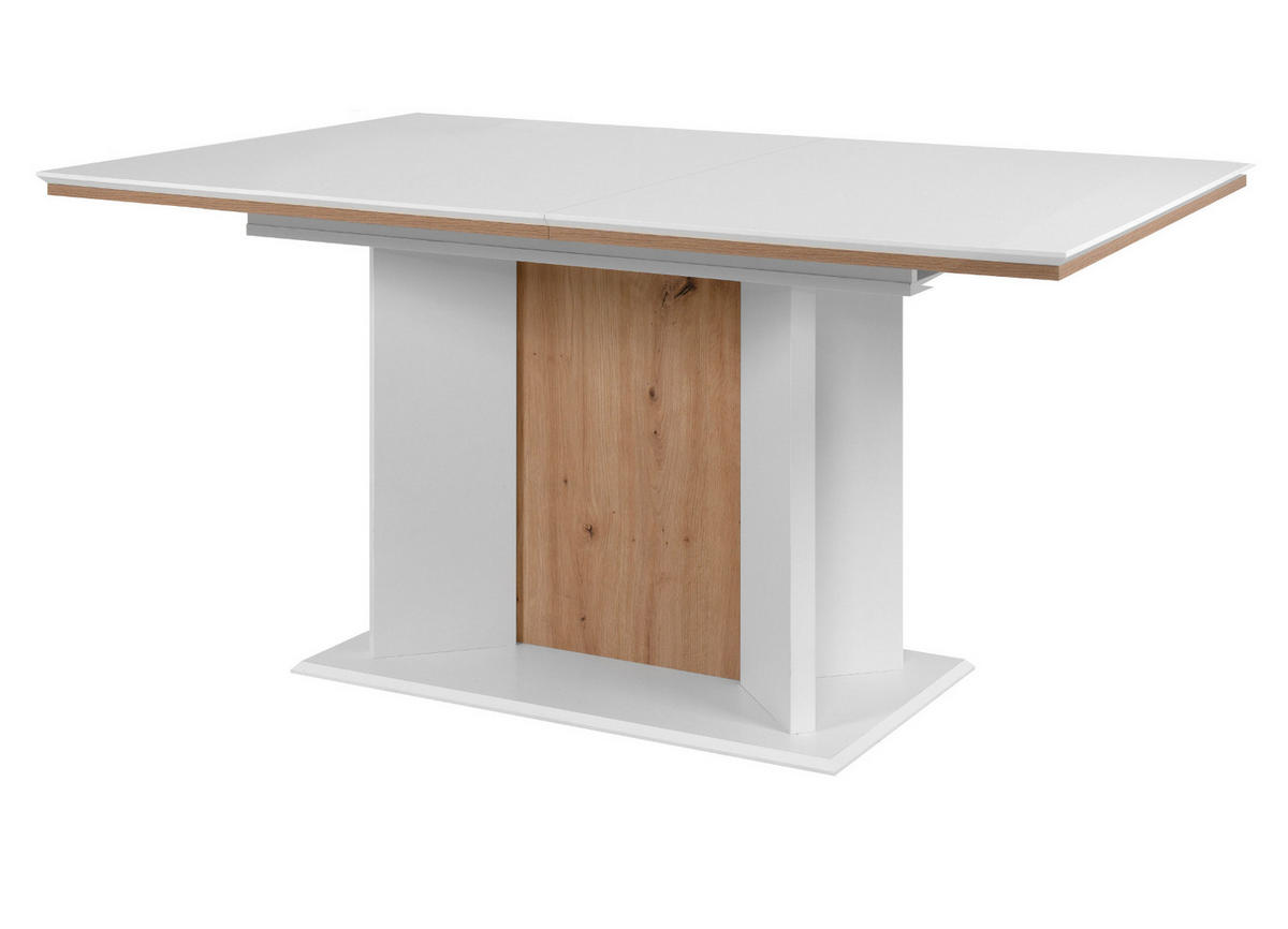 ESSTISCH weiß, Eiche Artisan, Säulentisch ausziehbar 160 - 200 x 90 cm - Weiß/Eiche Artisan, Holzwerkstoff (160/90/76cm) - Furn.Design