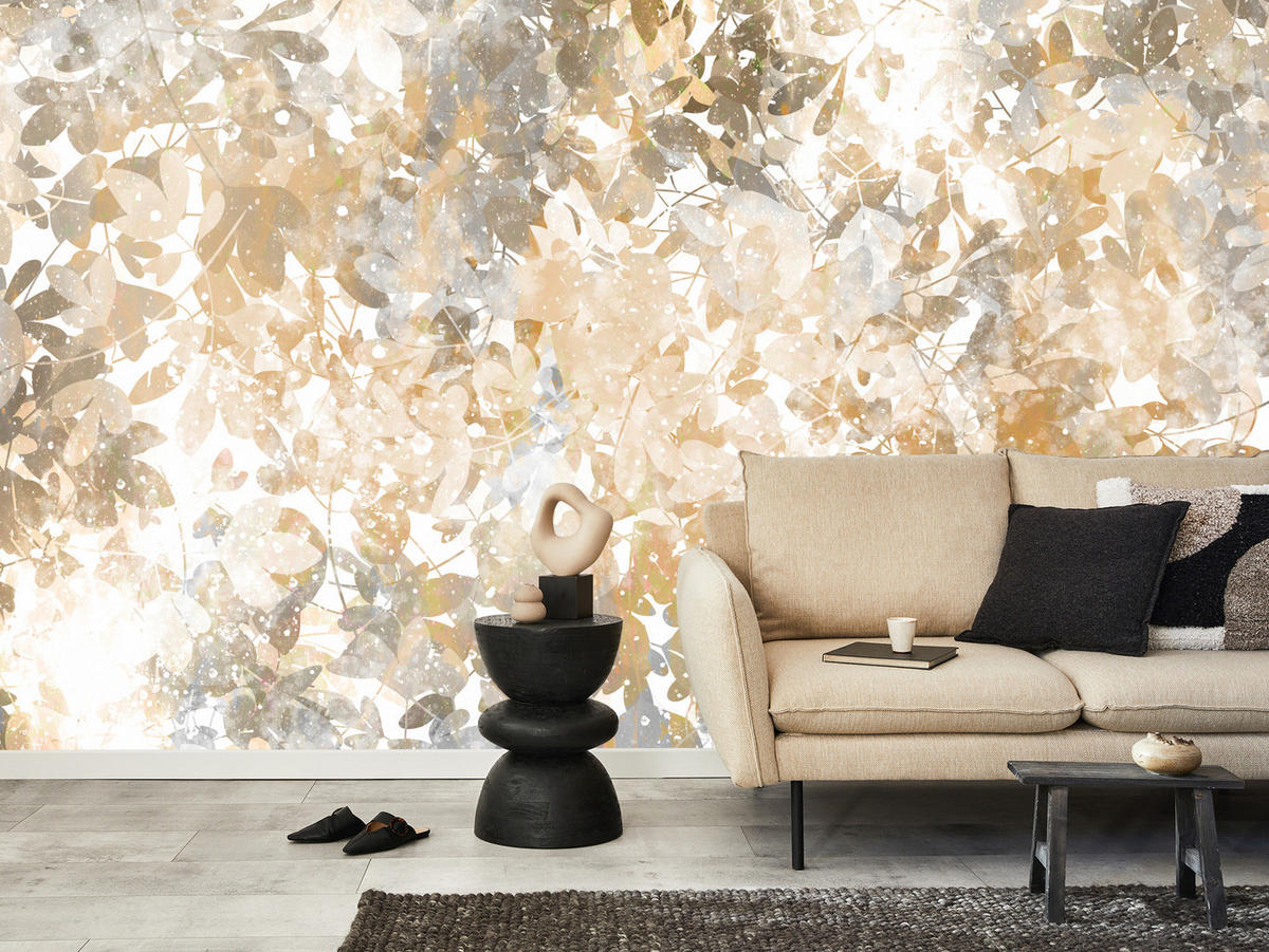 FOTOTAPETE für Wohnzimmer Blätter Abstraktion 300x210 - Beige/Orange, Papier (300/210cm) - Muralo