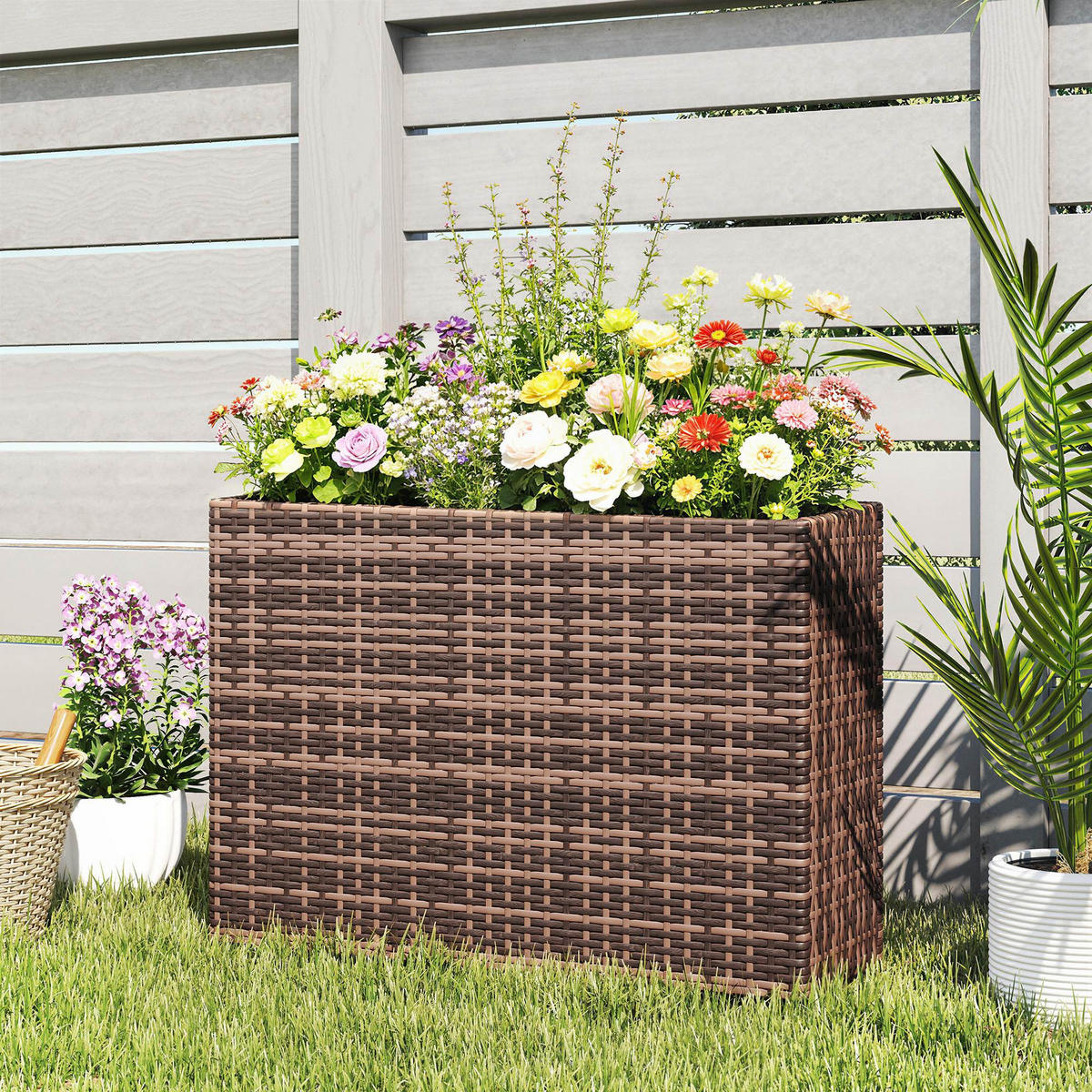 BLUMENKASTEN PE-Rattan Braun - Braun, Textil (28/58/81cm) - Outsunny