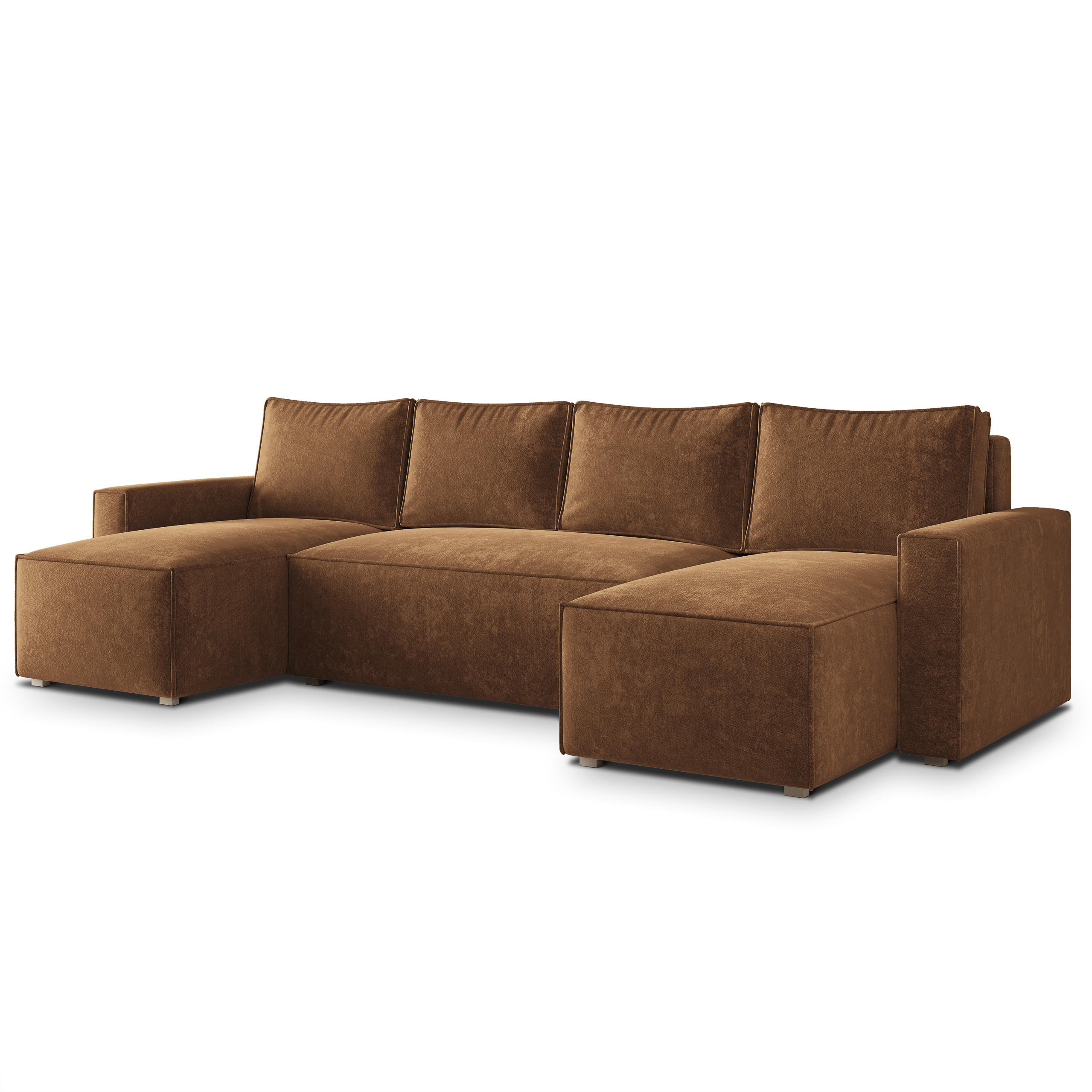 WOHNLANDSCHAFT ASPRA LM Braun Chenille mit Schlaffunktion - Braun, Holz (295/85/140cm) - MASSENO