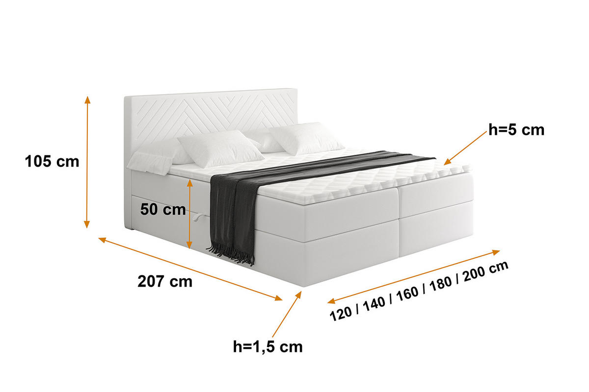 BOXBETT mit Matratze H4 und Lattenrost - VEXA - 160x200 - Weiß Kunstleder - Weiß, Holzwerkstoff/Kunststoff (160/200cm) - ALTDECOR