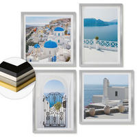 WANDBILDER 4er Set - 50x50 cm & 40x60 cm Silberner Rahmen - Gebäude am Weißen Meer, Griechenland - Silberfarben, Kunststoff (50/50cm) - ArtPrintCave