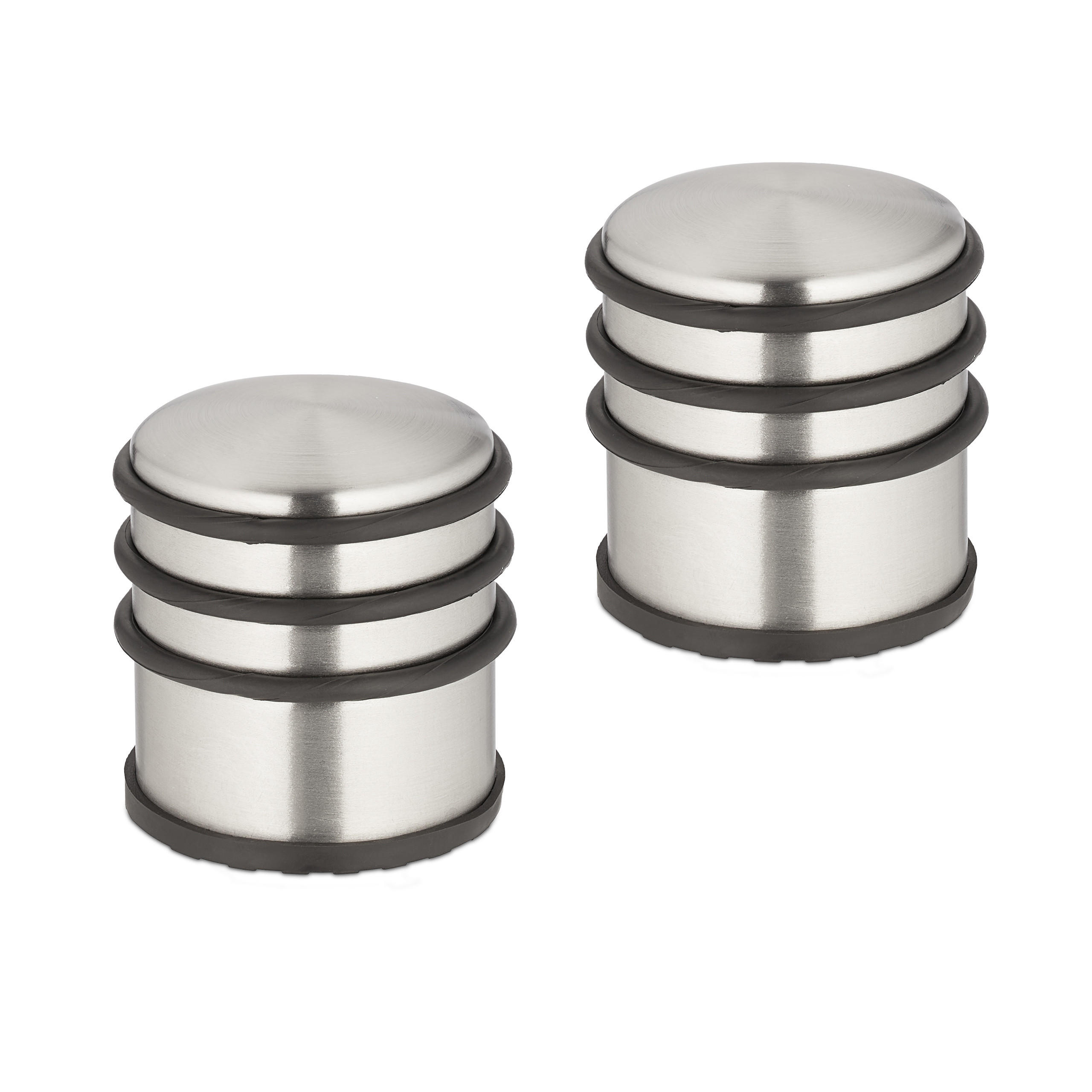TÜRSTOPPER Silber Schwarz Edelstahl 2er-Set - Silberfarben, Kunststoff/Metall (7/7cm) - Relaxdays