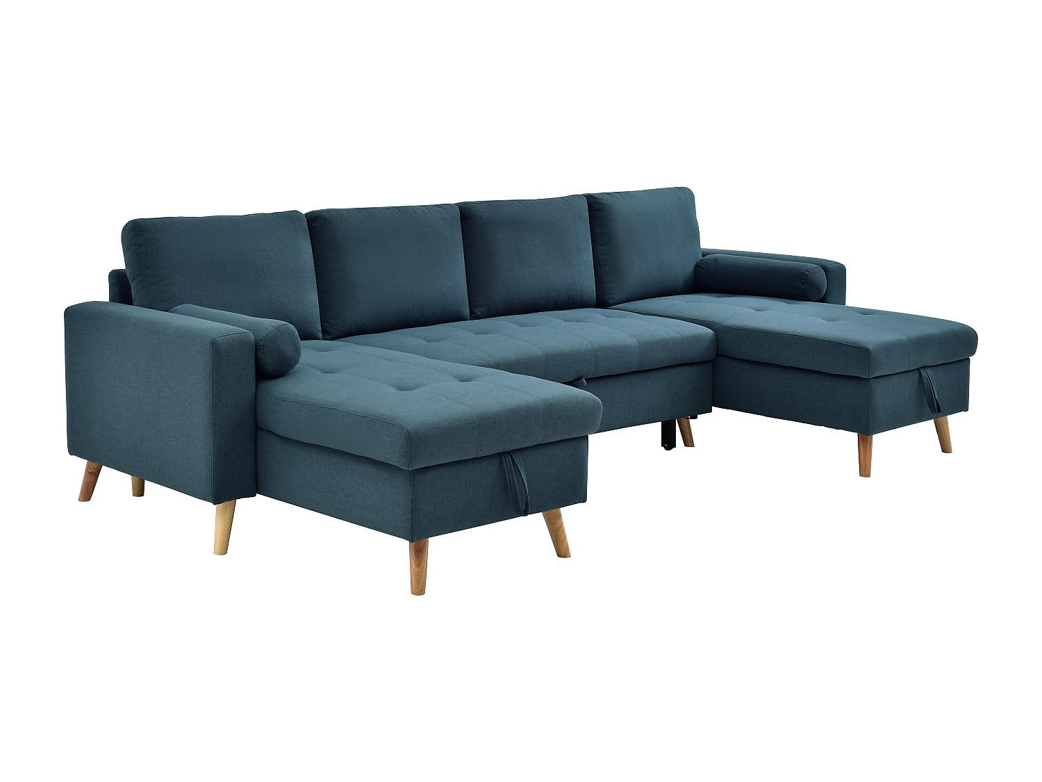 PANORAMA-ECKSOFA mit Schlaffunktion – Stoff – Türkisblau – KORI - Blau, Textil (146/288cm) - Vente-Unique
