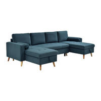 PANORAMA-ECKSOFA mit Schlaffunktion – Stoff – Türkisblau – KORI - Blau, Textil (146/288cm) - Vente-Unique