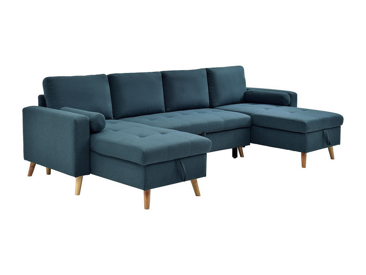 PANORAMA-ECKSOFA mit Schlaffunktion – Stoff – Türkisblau – KORI - Blau, Textil (146/288cm) - Vente-Unique