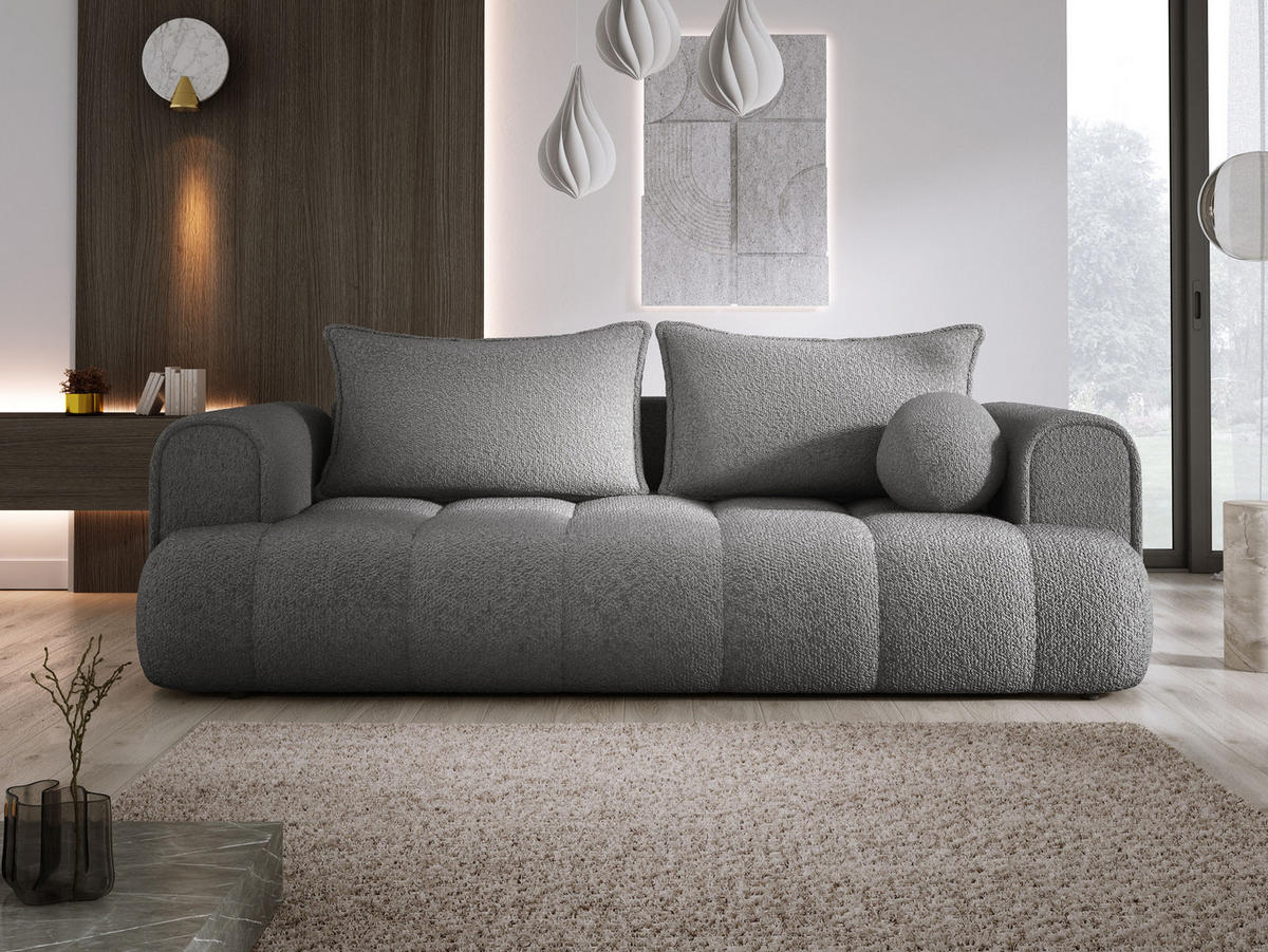 SOFA COCO SCHLAFSOFA mit Bettfunktion, Anthology Stoffbezug, 2-Sitzer, freistehend, Größe: 250x105x90 cm, Grau - Schieferfarben, Holz/Textil (250/90/105cm) - DomoHome