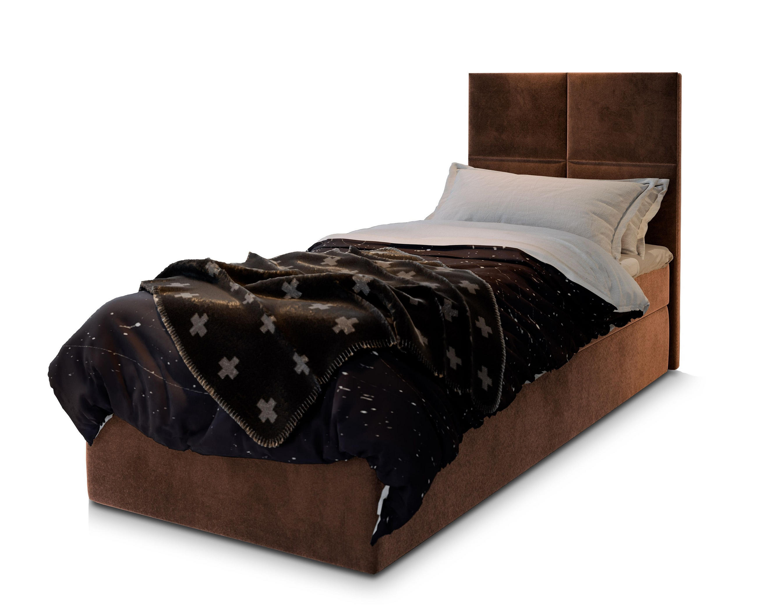 POSTEL BOXSPRING LENA 80x200 cm, s matrací a úložným prostorem, hnědá - hnědá, kompozitní dřevo/textil (80/200cm) - MASSENO