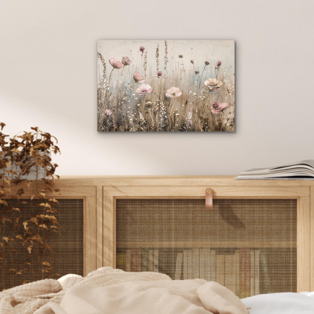 KOVOVÝ OBRAZ Kvety - Ružová - Moderné - Béžová 30x20 cm - béžová, kov (30/20cm) - MuchoWow