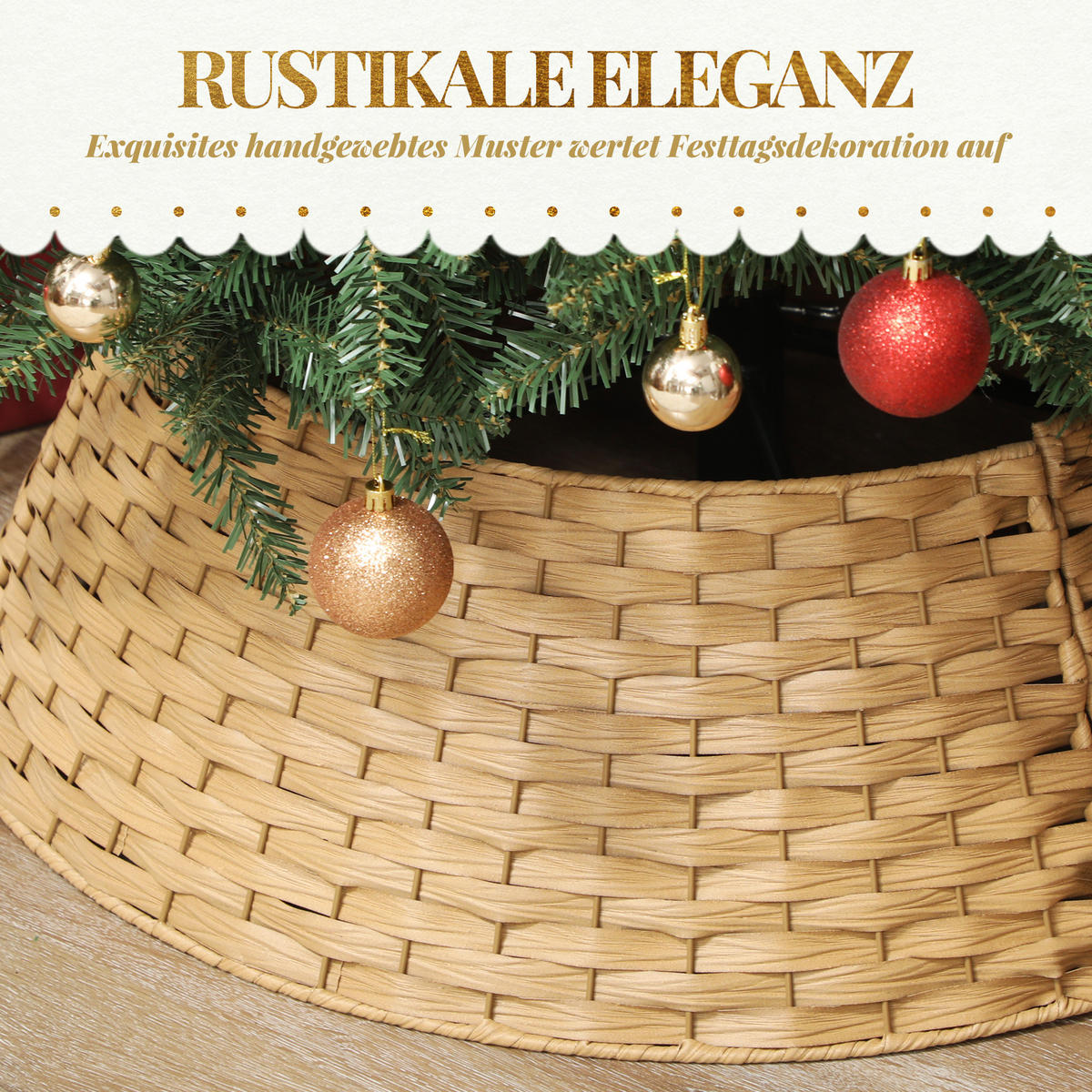 WEIHNACHTSBAUMROCK Ø 68cm Weihnachtsbaum Kragen aus Kunststoff Naturholz - Naturfarben, Kunststoff (22cm) - HOMCOM