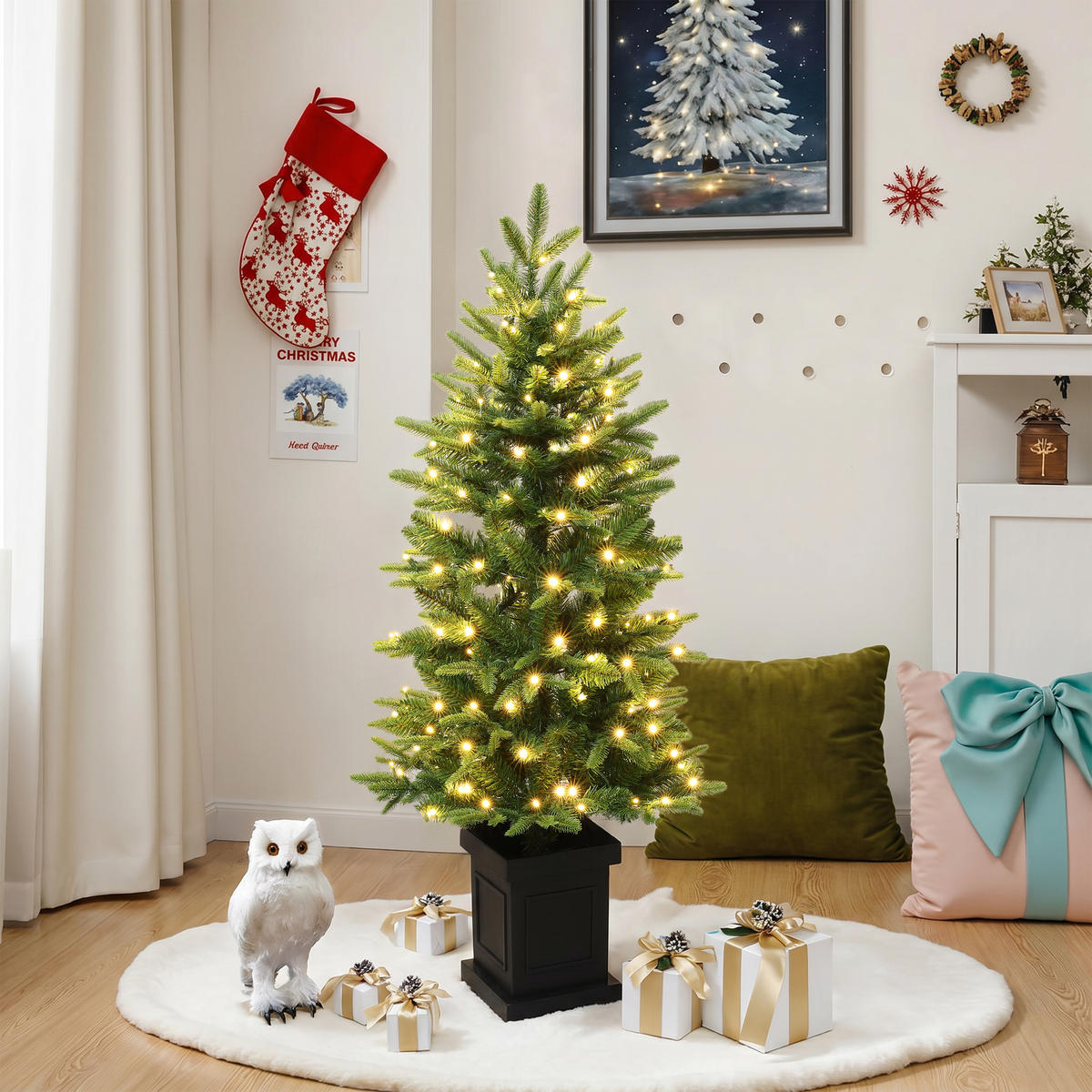 KÜNSTLICHER Weihnachtsbaum 124 cm mit Beleuchtung und 150 LEDs - Grün, Kunststoff (124cm) - Hometopia