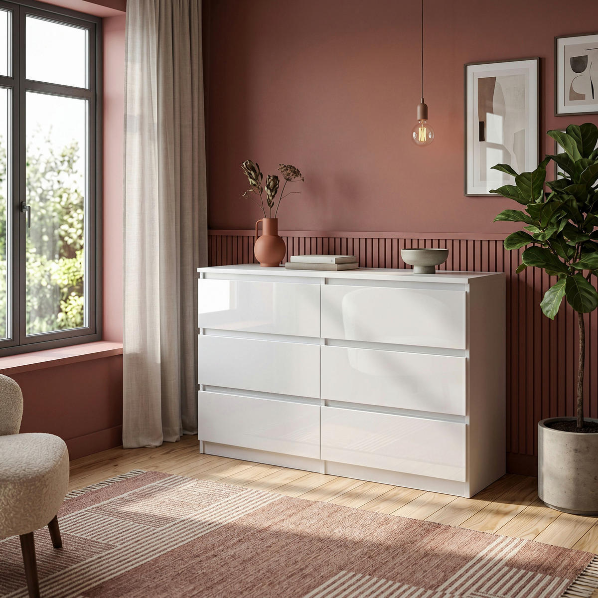 KOMMODE NUDO 120/78,5/39cm mit 6 Schubladen Türen Weiß - Weiß Hochglanz/Weiß, Holzwerkstoff (120/78.5/39cm) - MASSENO