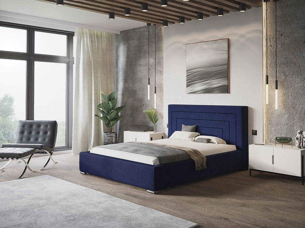 POLSTERBETT Nizza mit Kopfteil, 160x200 cm, Doppelbett mit Bettkasten und Lattenrost aus Holz, Strukturstoff Blau - Blau, Holz/Textil (160/200cm) - Alpi-Möbel