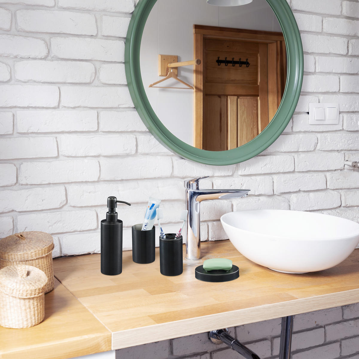 5-TLG.BADEZIMMER-SET - Anthrazit, Metall (9.5/39/9.5cm) - Relaxdays