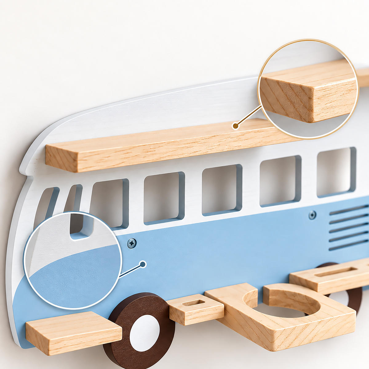WANDREGAL Blau Busform für 25 Hörfiguren - Blau, Holz (62/32/13cm) - Relaxdays