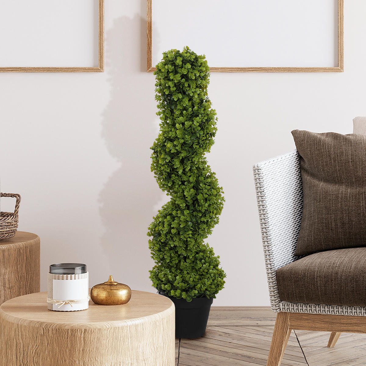 KUNSTPFLANZE, Künstlicher Spiral-Eukalyptus mit Topf, Höhe 90 cm, für drinnen & draußen, Grün - Multicolor, Kunststoff (90cm) - FORIOUS