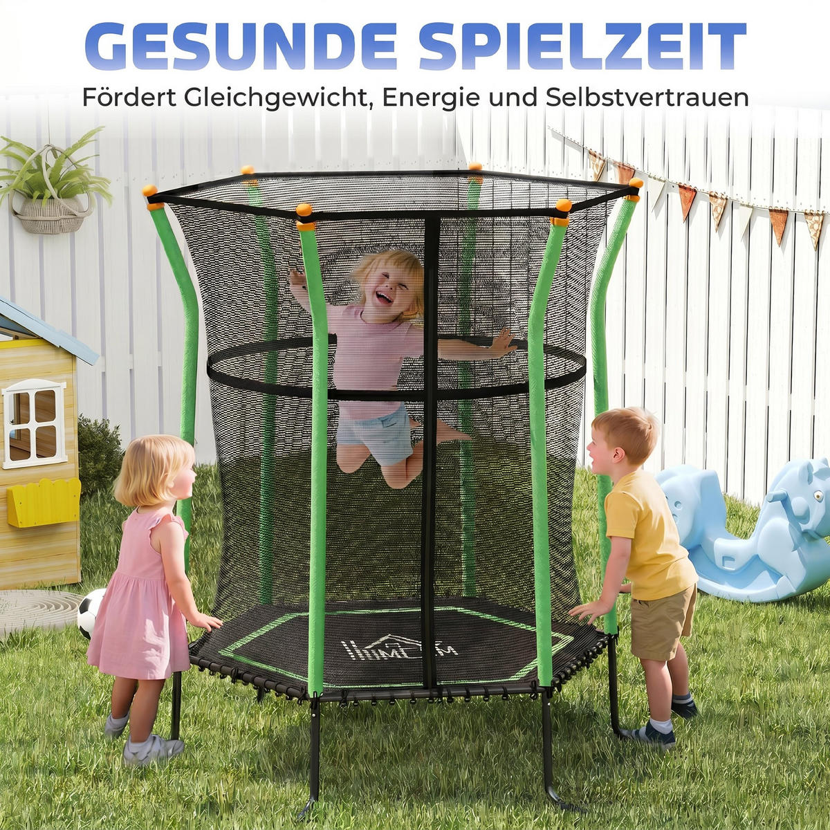KINDERTRAMPOLIN - Grün, Kunststoff/Metall (163.5/163.5cm) - HOMCOM