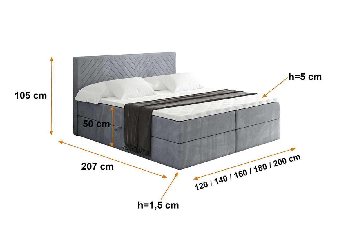 BOXBETT mit Matratze H3 und Lattenrost - VEXA - 120x200 - Grau Casablanca - Grau, Holzwerkstoff/Kunststoff (120/200cm) - ALTDECOR