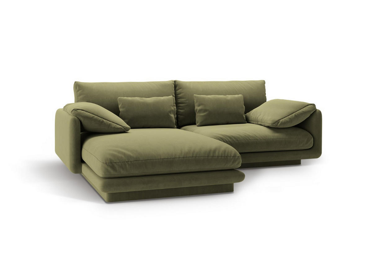 ECKSOFA links Torino aus Samt hellgrün 3 Sitzplätze - Hellgrün, Textil (170/220cm) - Micadoni