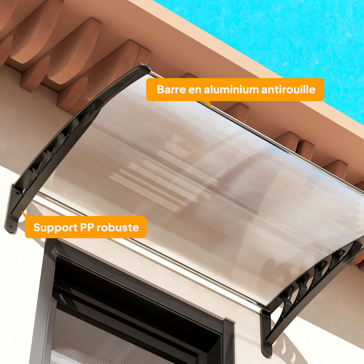 VORDACH DE-14004 Polycarbonat 90/122 cm, UV-Schutz Transparent - Transparent, Kunststoff (89/24/122cm) - ComfortXL