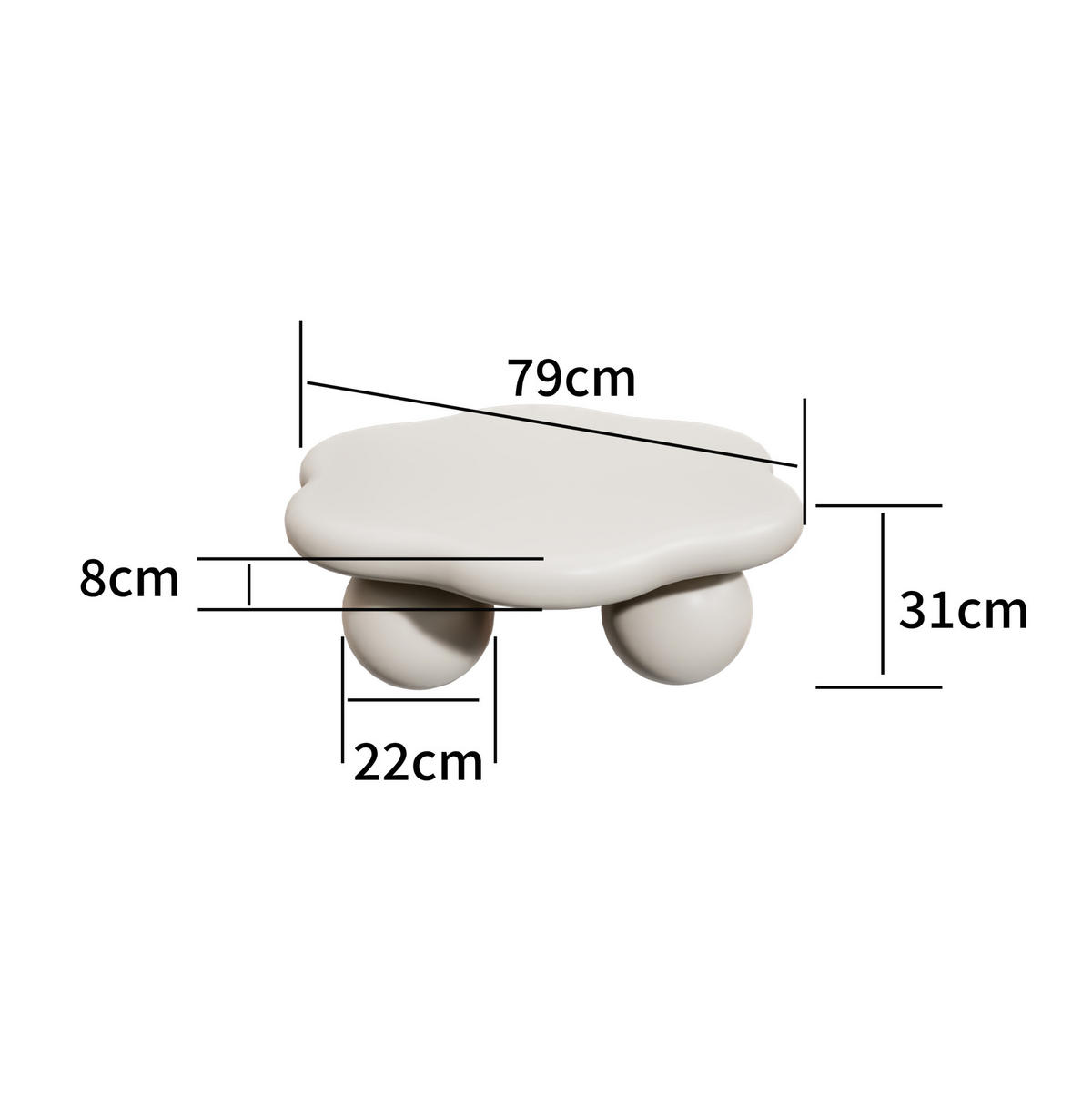 COUCHTISCH Wolkenform ca. Ø 80 x 35 cm MDF Cream White - Weiß, Kunststoff (79/79/31cm) - Meubliv