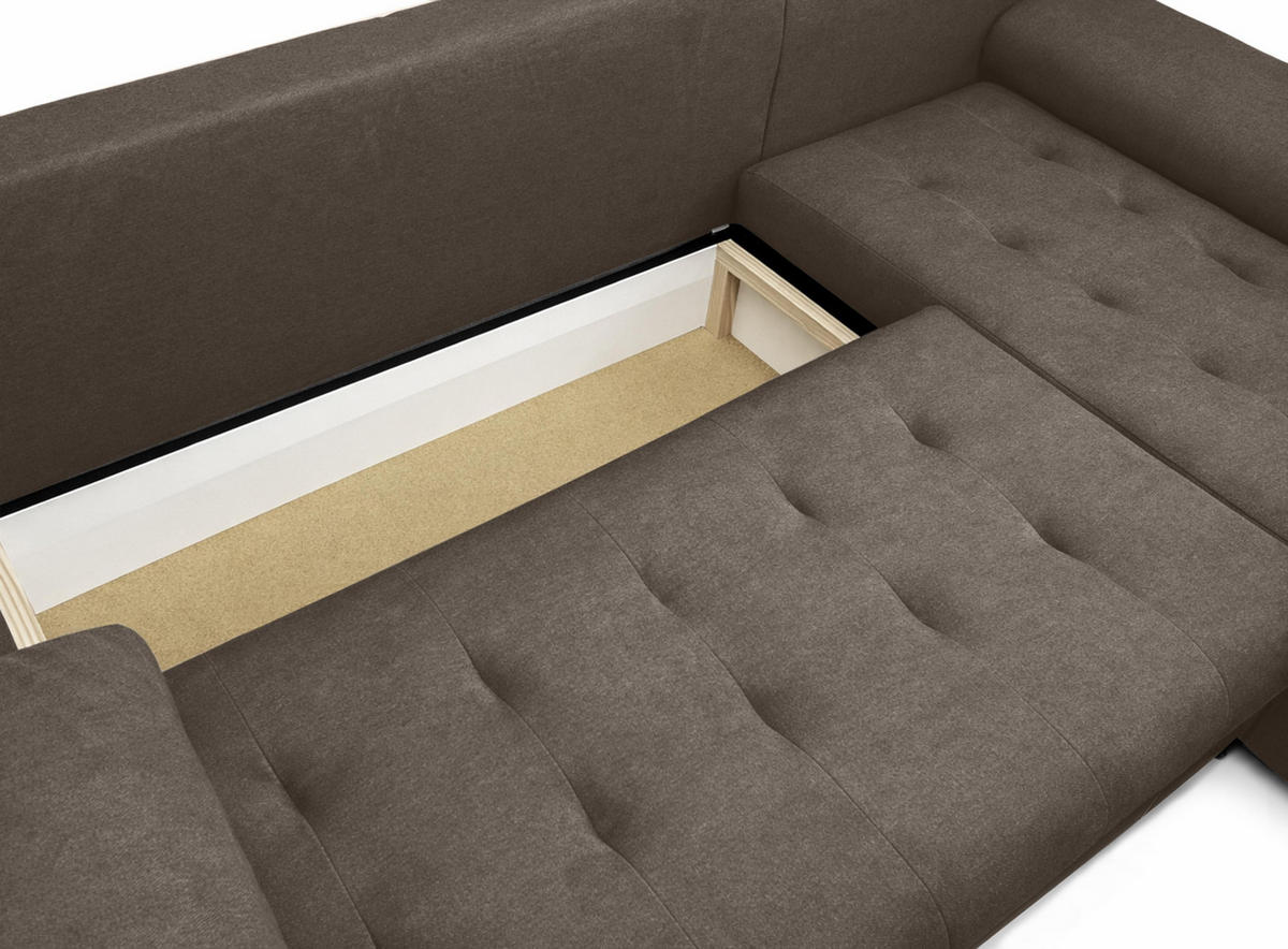 ECKSOFA L Form Manisa Braun 234/145/83 cm Rechts mit Schlaffunktion - Silberfarben/Braun, Kunststoff/Textil (234/145cm) - AX Living