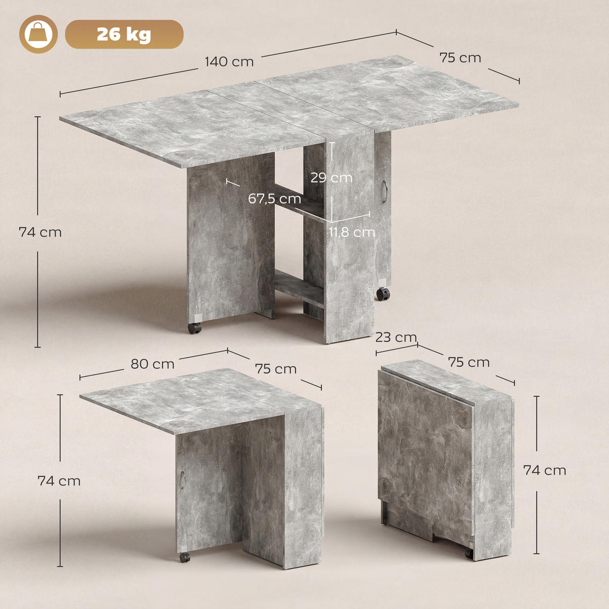 ESSTISCH Grau 1 Stück - Grau, Kunststoff (75/140/74cm) - GiPP