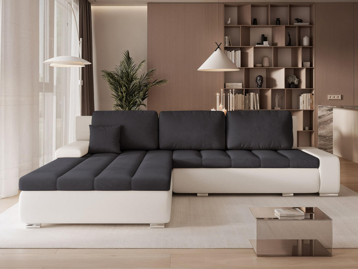 ECKSOFA VELANO mit Schlaffunktion und Bettkasten Creme/Anthrazit - Anthrazit, Holzwerkstoff/Kunststoff (250/160cm) - Idohome