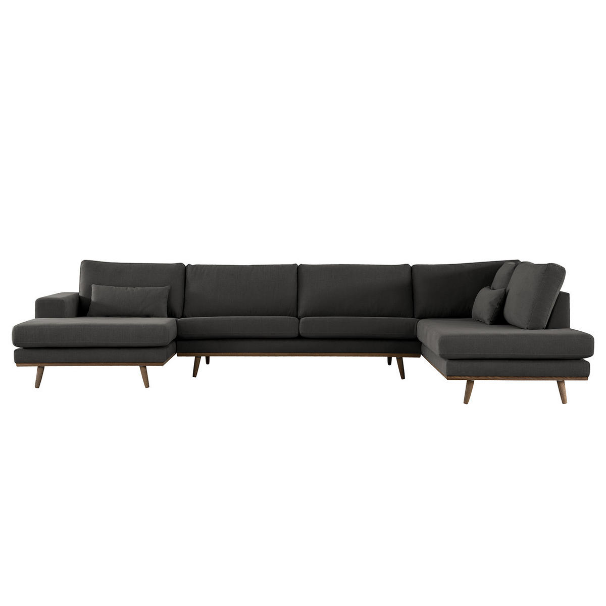 WOHNLANDSCHAFT mit Longchair - Eichefarben/Anthrazit, Naturmaterialien/Eichenholz (371/81/219cm) - home24