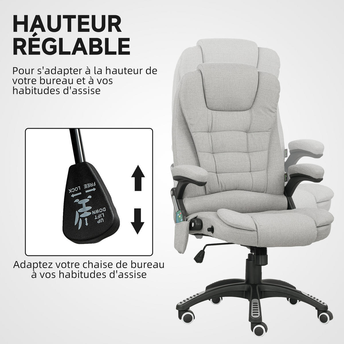 CHEFSESSEL DE-11756 MIT MASSAGE- & HEIZFUNKTION 68/72/110-120 cm Grau - Hellgrau, Textil (68/120/72cm) - ComfortXL