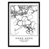 POSTER Hong Kong Nordic-Stil A4 Schwarzer Rahmen - Schwarz, Papier (29.7/5/21cm) - Nacnic