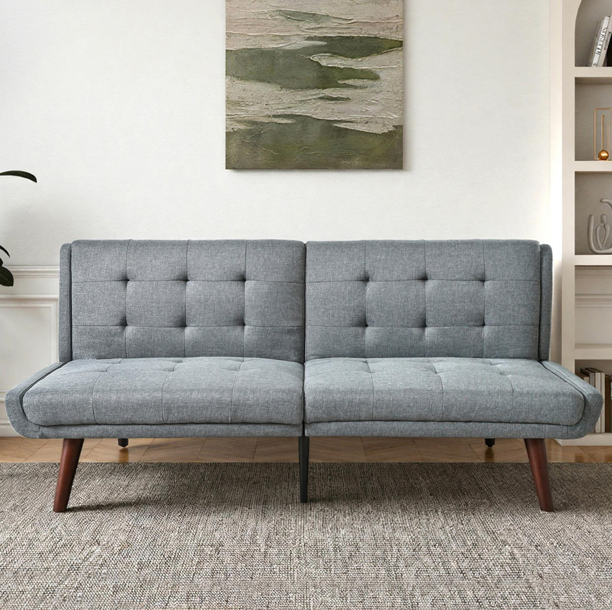 ROZKLÁDACÍ pohovka 146/89 cm šedá z lnu s 5polohovým opěradlem a funkcí lůžka - šedá, textil (51/70/157cm) - OKWISH