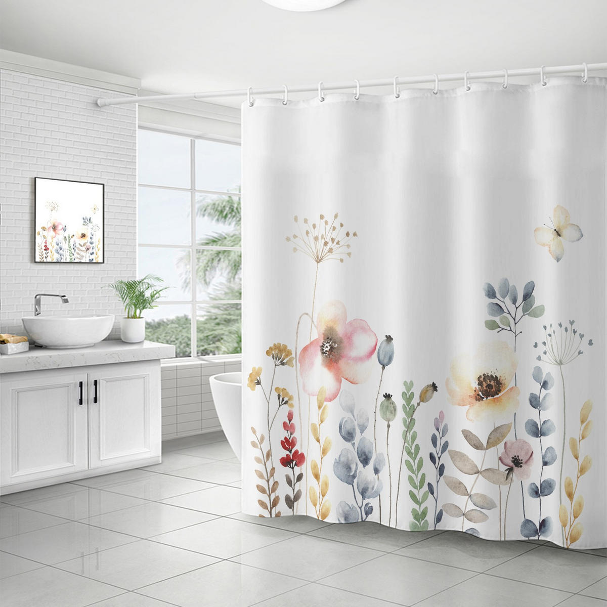 DUSCHVORHANG Blumen und Pflanzen 180 cm Polyester wasserdicht feuchtigkeitsbeständig Badezimmer - Multicolor, Textil (180/180cm) - MCBOSON