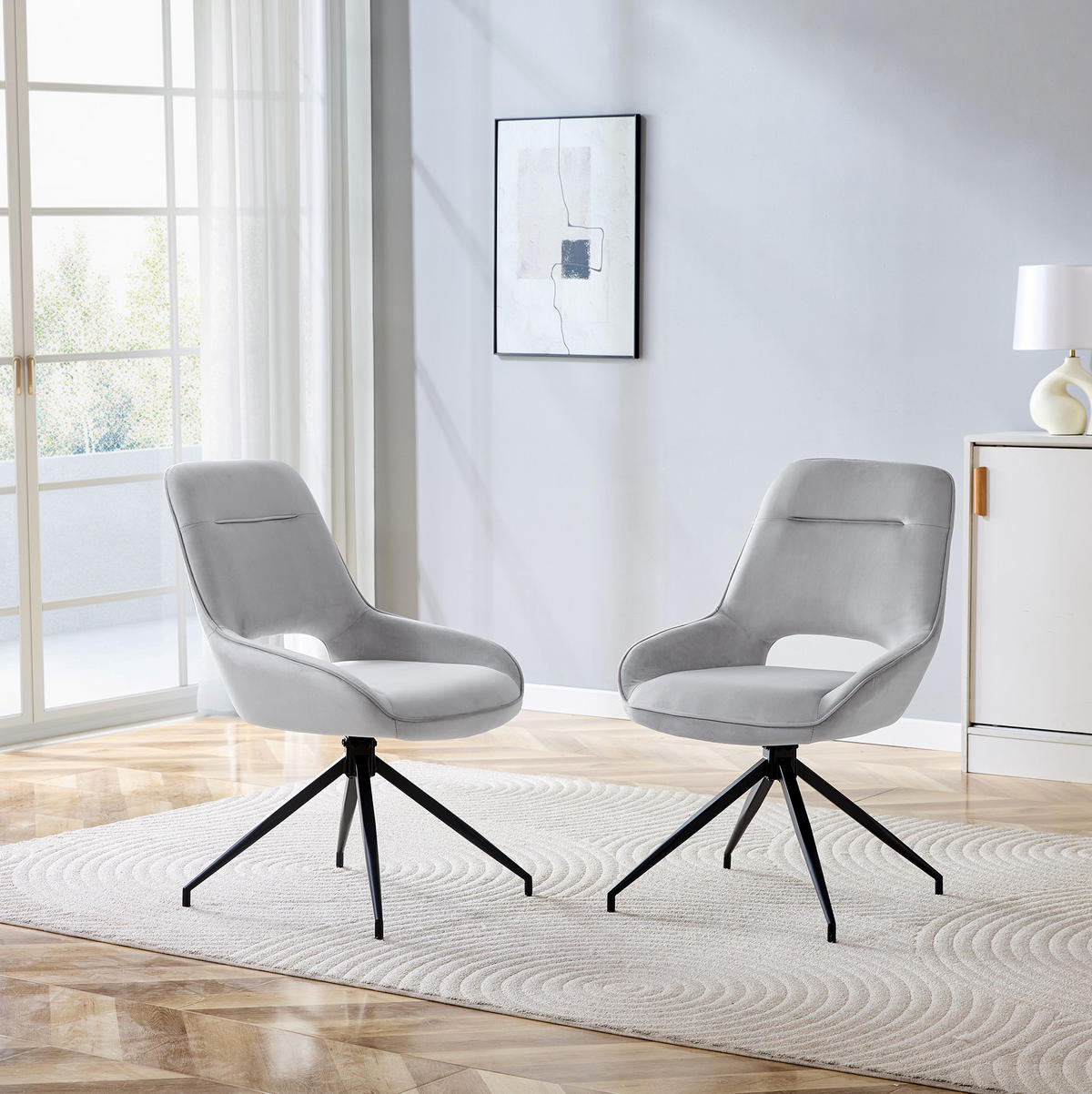 ESSZIMMERSTUHL 2er-Set drehbar Velours Hellgrau/Schwarz - Hellgrau, Metall (50/87/50cm) - Meubliv