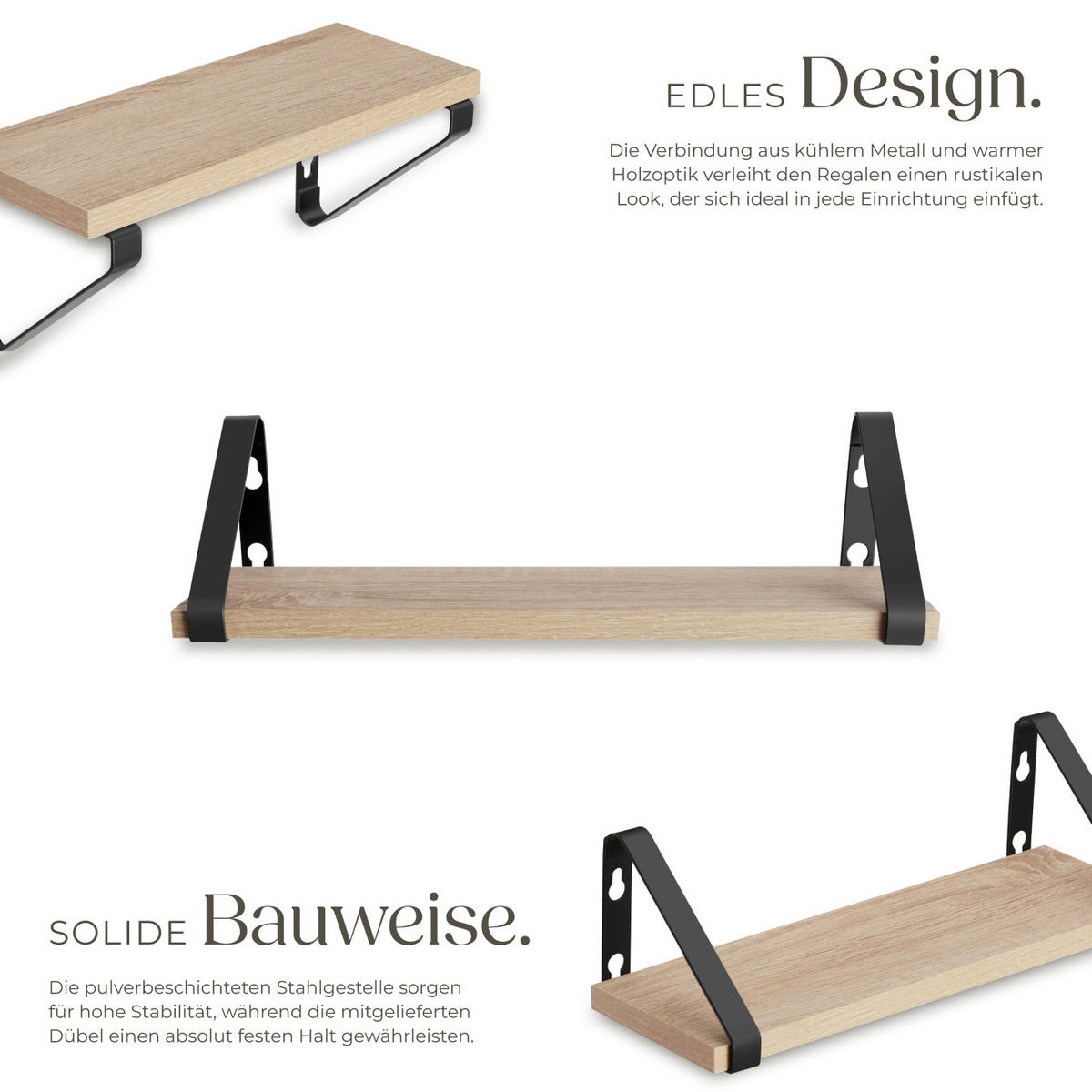WANDREGAL 3er Set Cowell,Höhe 12 cm, Industrial Holz hell, Eiche Sonoma - Naturfarben, Holzwerkstoff (12/12/40cm) - tectake