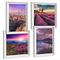 BILDER SET 4er Set - 50x50 cm & 40x60 cm Weißer Rahmen - Sonnenuntergang auf Lavendelfeldern - Weiß, Kunststoff (50/50cm) - TULUP