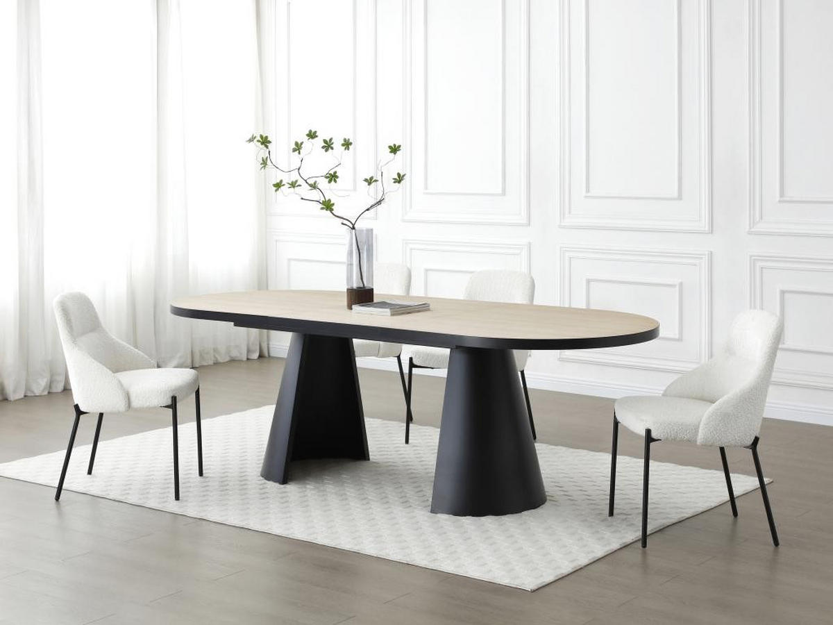 ESSTISCH ausziehbar - 6 bis 10 Personen - MDF & Metall - Holzfarben hell & Schwarz - KORIZEA - Schwarz, Holz (240/100/76cm) - Vente-Unique