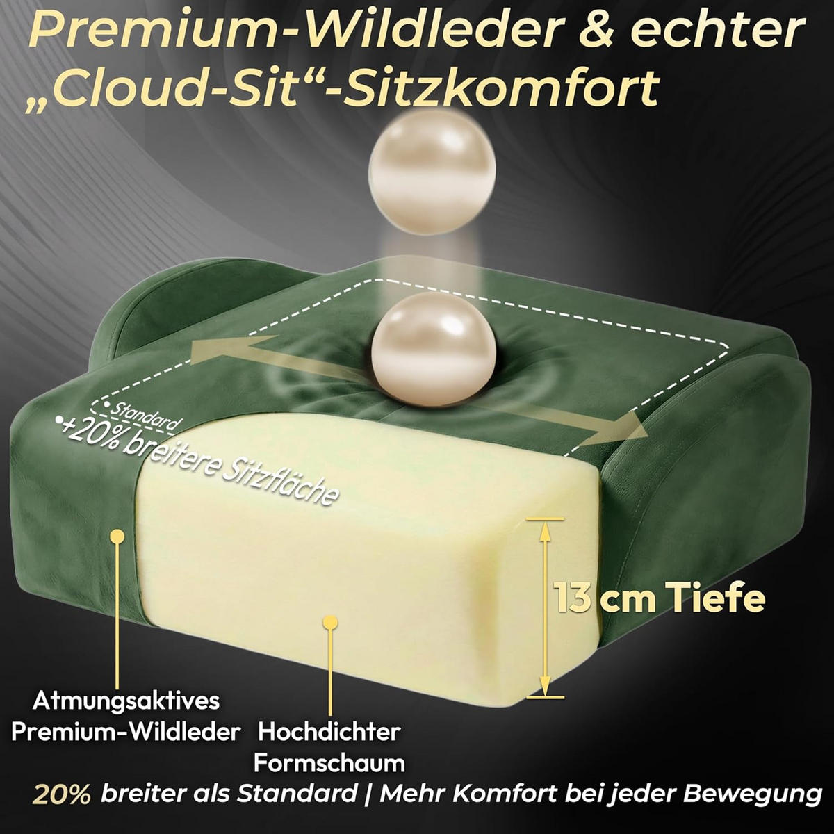 GAMING-STUHL Mikrofaser-Velours Verstellbarer Bürostuhl mit Fußstütze - Grün, Leder (70/128/70cm)