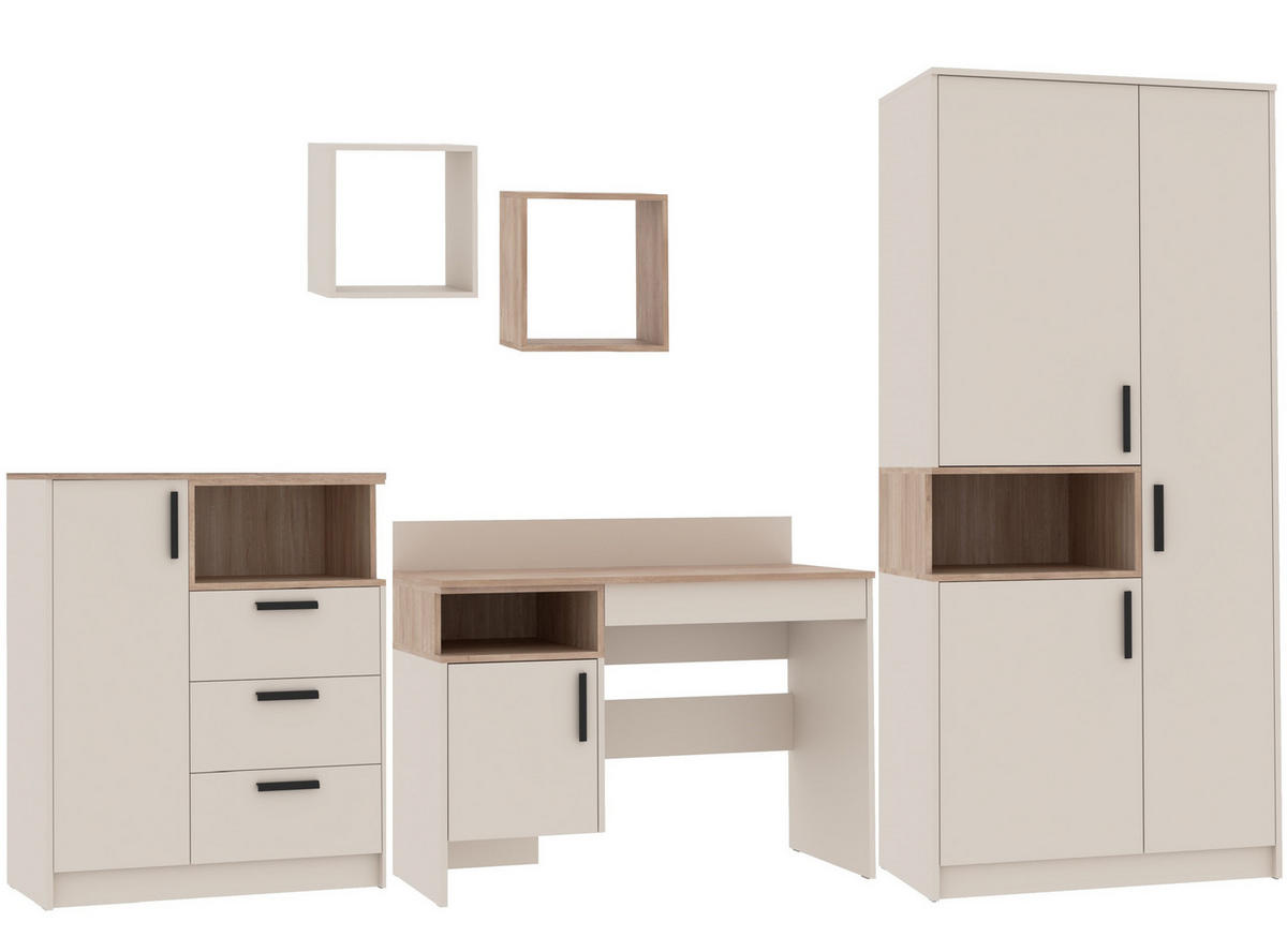 KLEIDERSCHRANK DREHTÜRENSCHRANK G1/C GRAUBEIGE CASHMERE 88/195/54 - Kaschmir/Schwarz, Holzwerkstoff (88/195/54cm) - Marmex Möbel