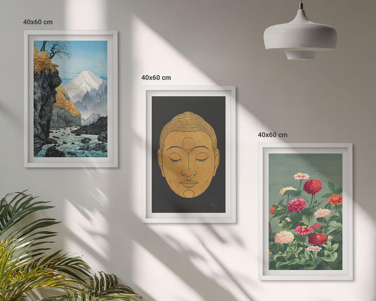 WANDBILDER 3er-Set - 40x60 cm Weißer Rahmen - Japanische Natur, Japandi-Kultur - Weiß, Kunststoff (40/60cm) - ArtPrintCave