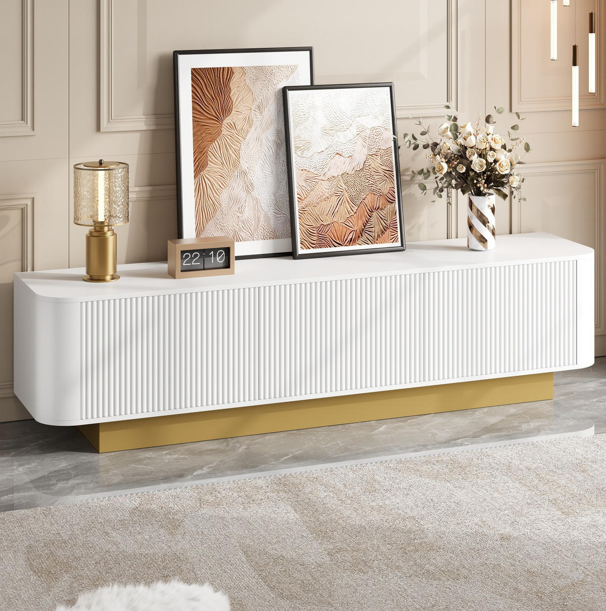 TV-LOWBOARD 170/40,5/47 cm mit 3 Türen und Kabeldurchlass - Weiß, Holzwerkstoff (170/47/40.5cm) - BEAOK